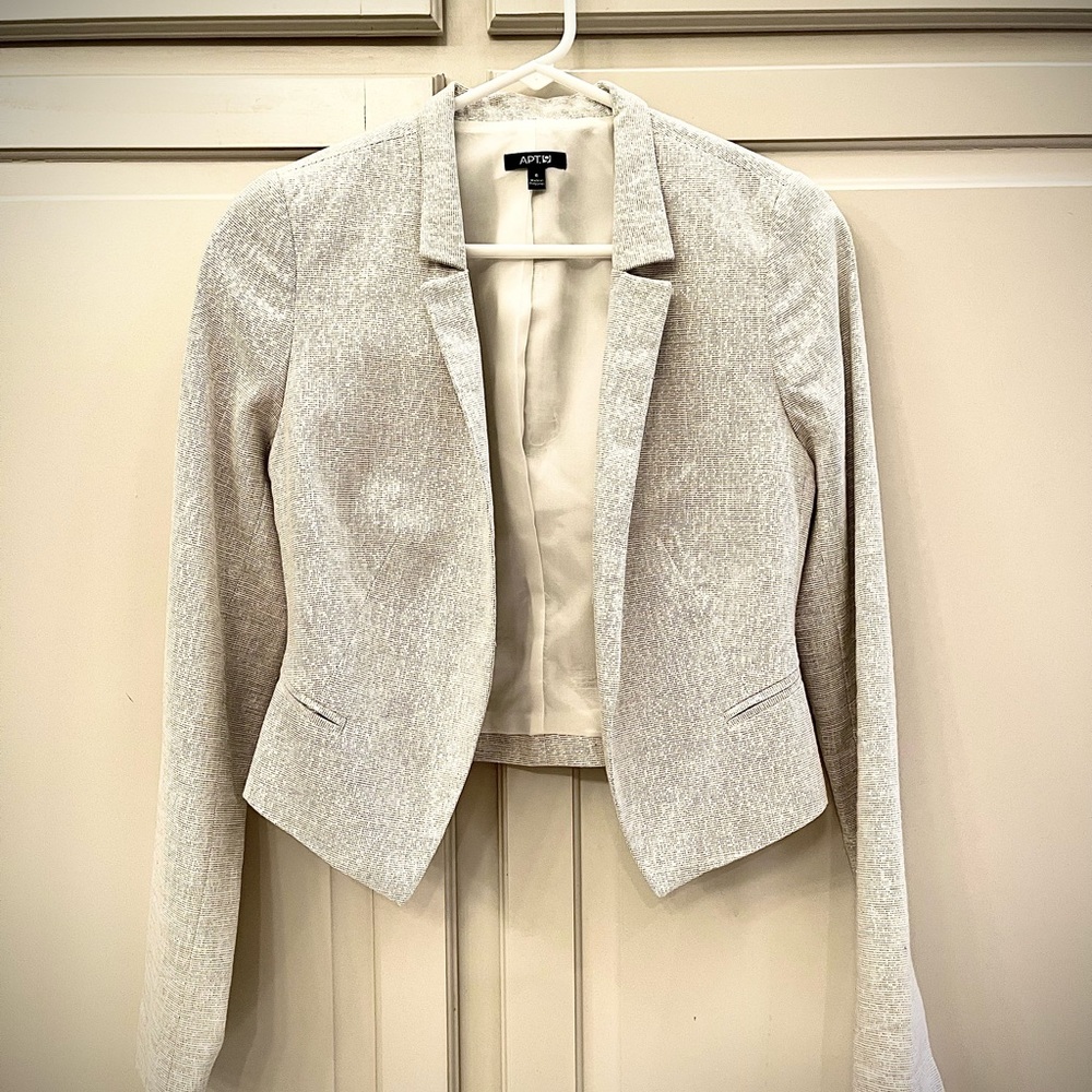 Apt 9 silver with silver metallic threading, short jacket/blazer. Size S